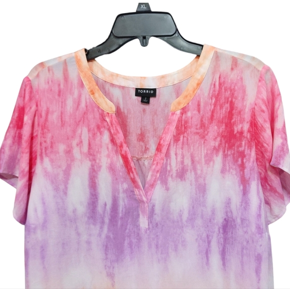 Torrid Pink Purple Water Color Semi Sheer Short Sleeve Blouse Women Plus Size 2X - Picture 4 of 9